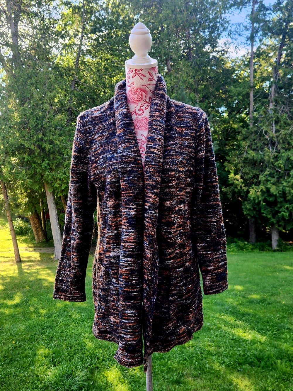 Christopher & Banks Multicolor Open-Front Cardigan — Brown & Black Mix